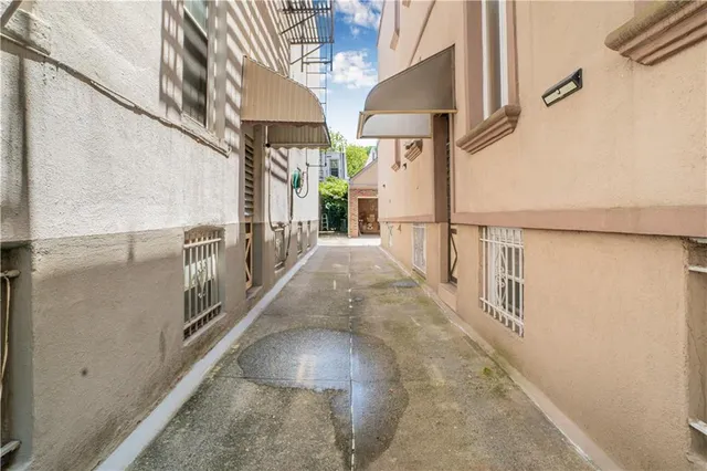 a view of a balcony with staircase