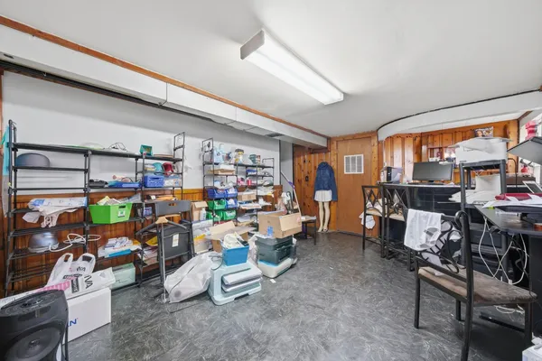 a room with musical instruments and air hockey table