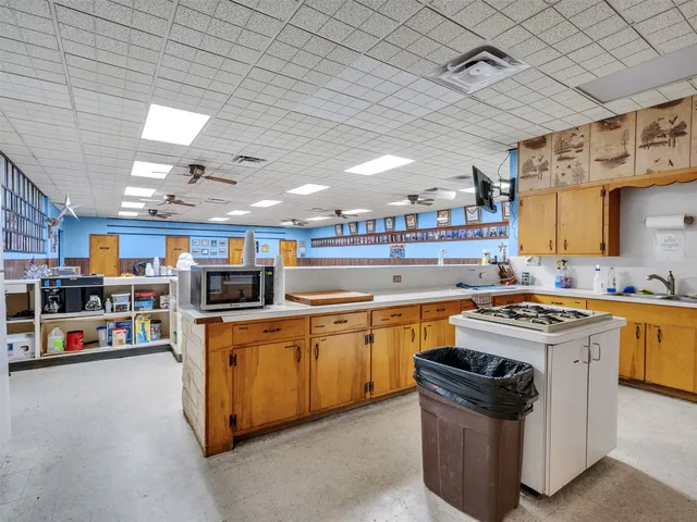 a kitchen with lots of counter top space