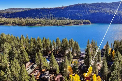 a view of a lake with a mountain in the background