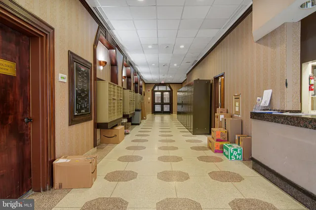 a view of a lobby with furniture