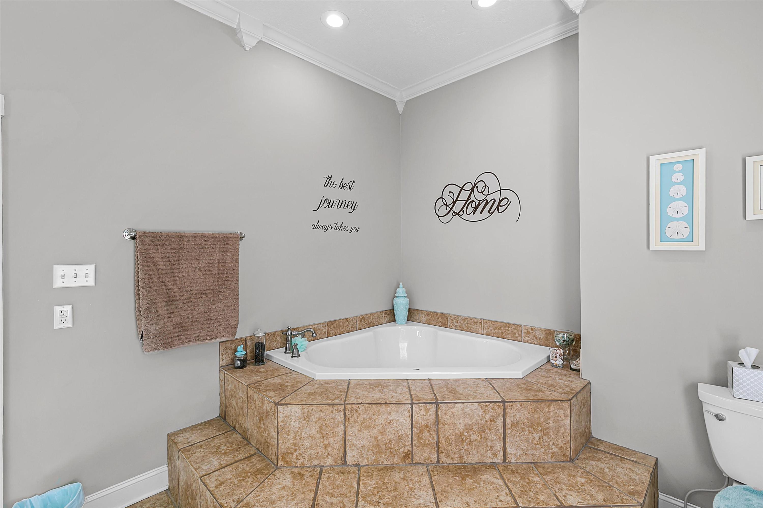400 Hughes Road East Jackson, TN 38305 - Photo 23 of 36 a bathroom with a granite countertop bathtub and a toilet