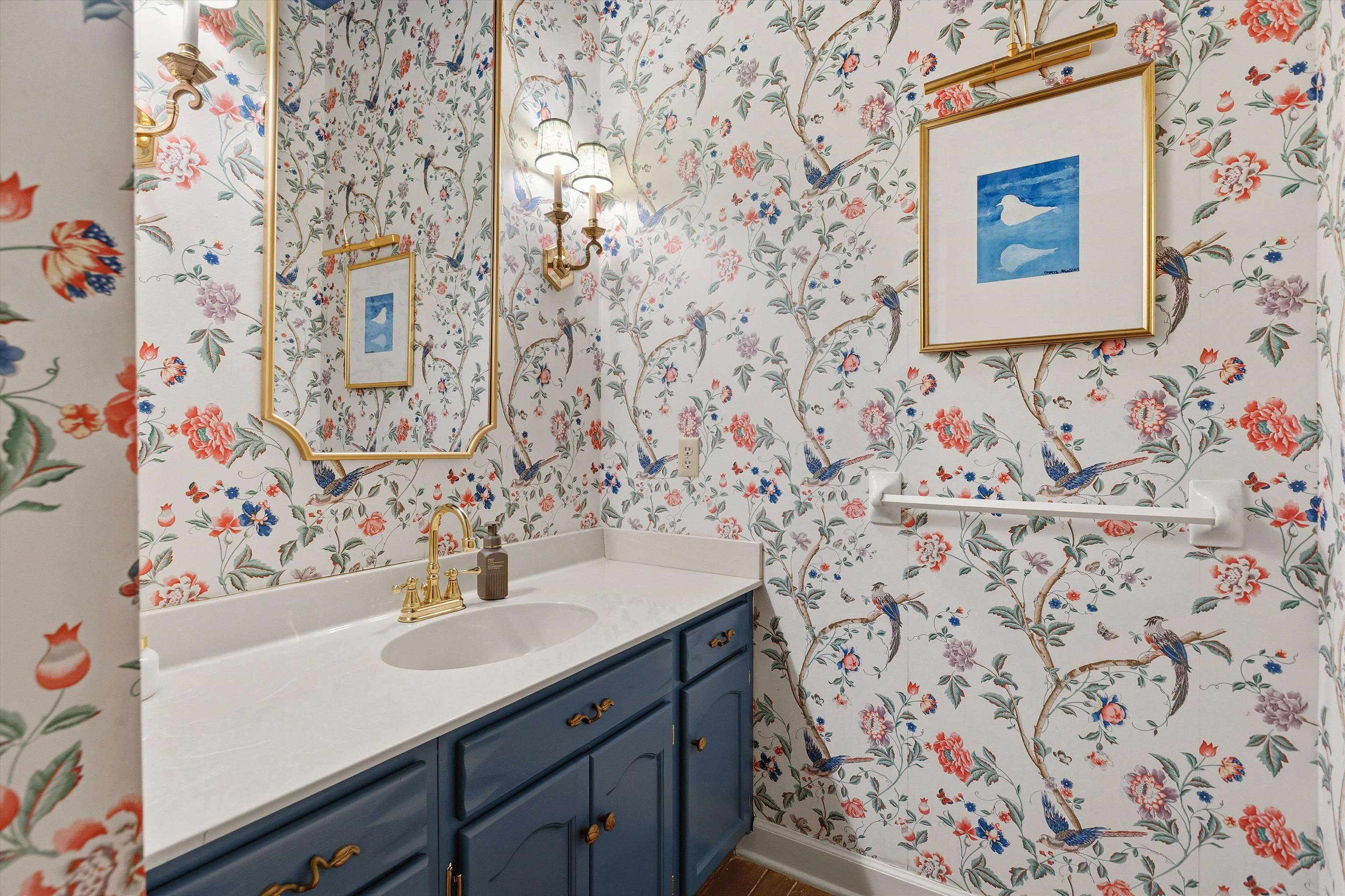 5828 Haymarket Road Memphis, TN 38120 - Photo 22 of 40 Powder room featuring botanical and avian print wallpaper