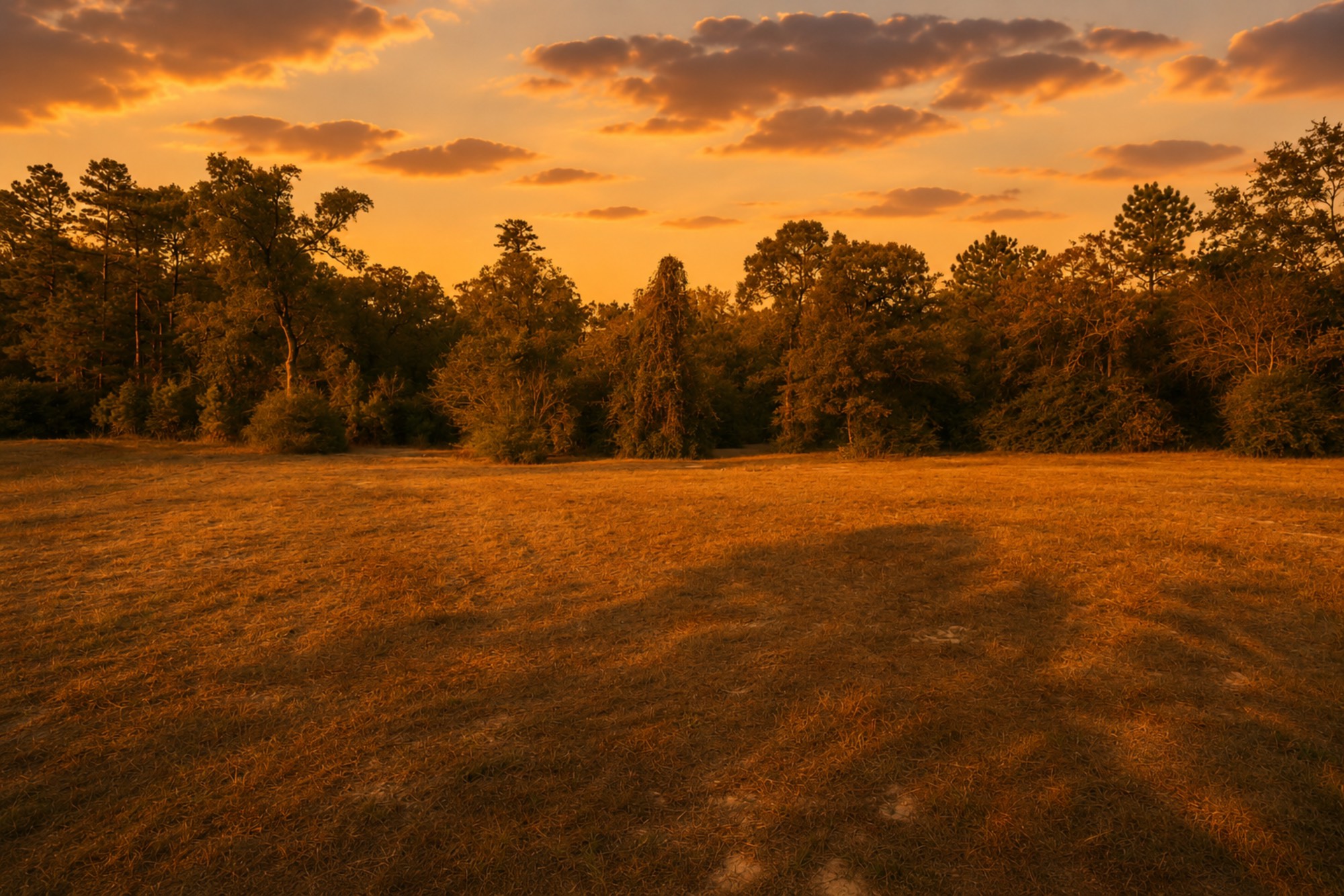 6493 Pappas Road Waller, TX 77484 - Photo 5 of 32 Sunset Backyard view of this expansive lot, offering total privacy from neighbors and highlighting the shade and natural beauty of the 77484 "Texas Forest" environment.
