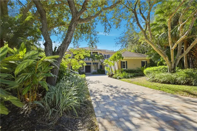 a view of a pathway in a yard