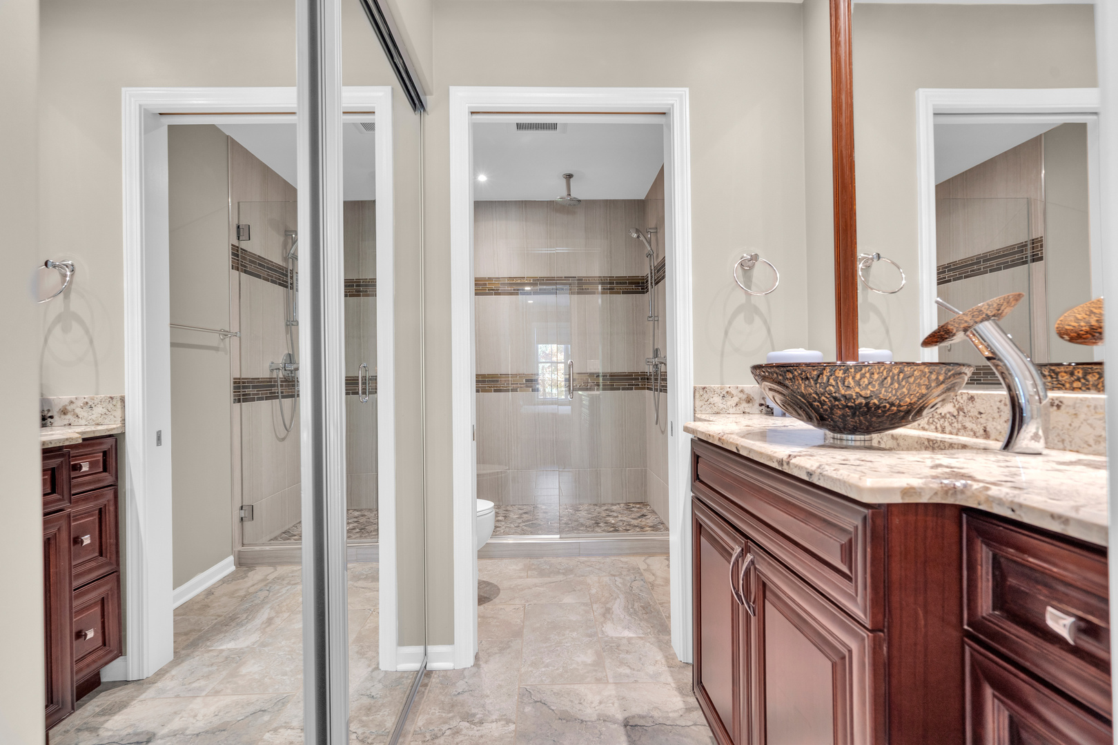 473 Le Parc Circle Buffalo Grove, IL 60089 - Photo 22 of 30 a bathroom with a granite countertop sink and shower