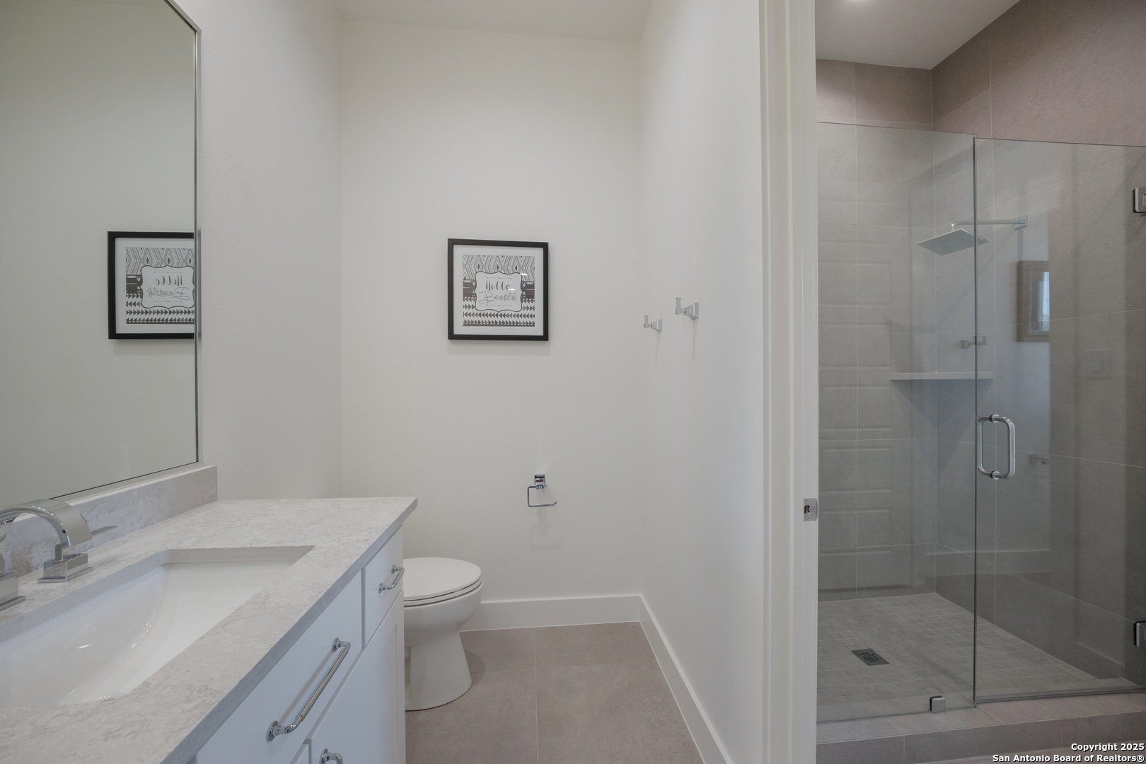1341 Palmetto Spring Branch Spring Branch, TX 78070 - Photo 43 of 64 a bathroom with a granite countertop sink a toilet and shower