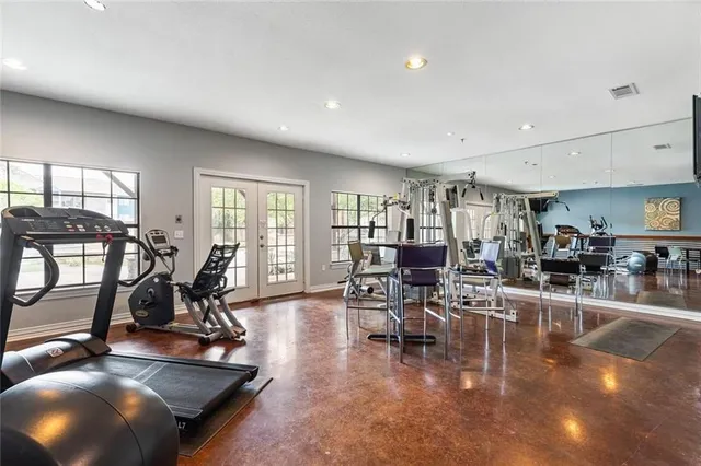 a view of a room with gym equipment