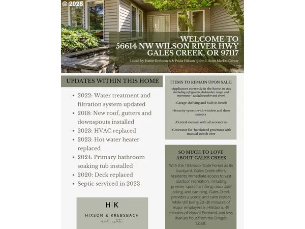 $925,000 | 56614 Northwest Wilson River Highway, Gales Creek, OR 97117