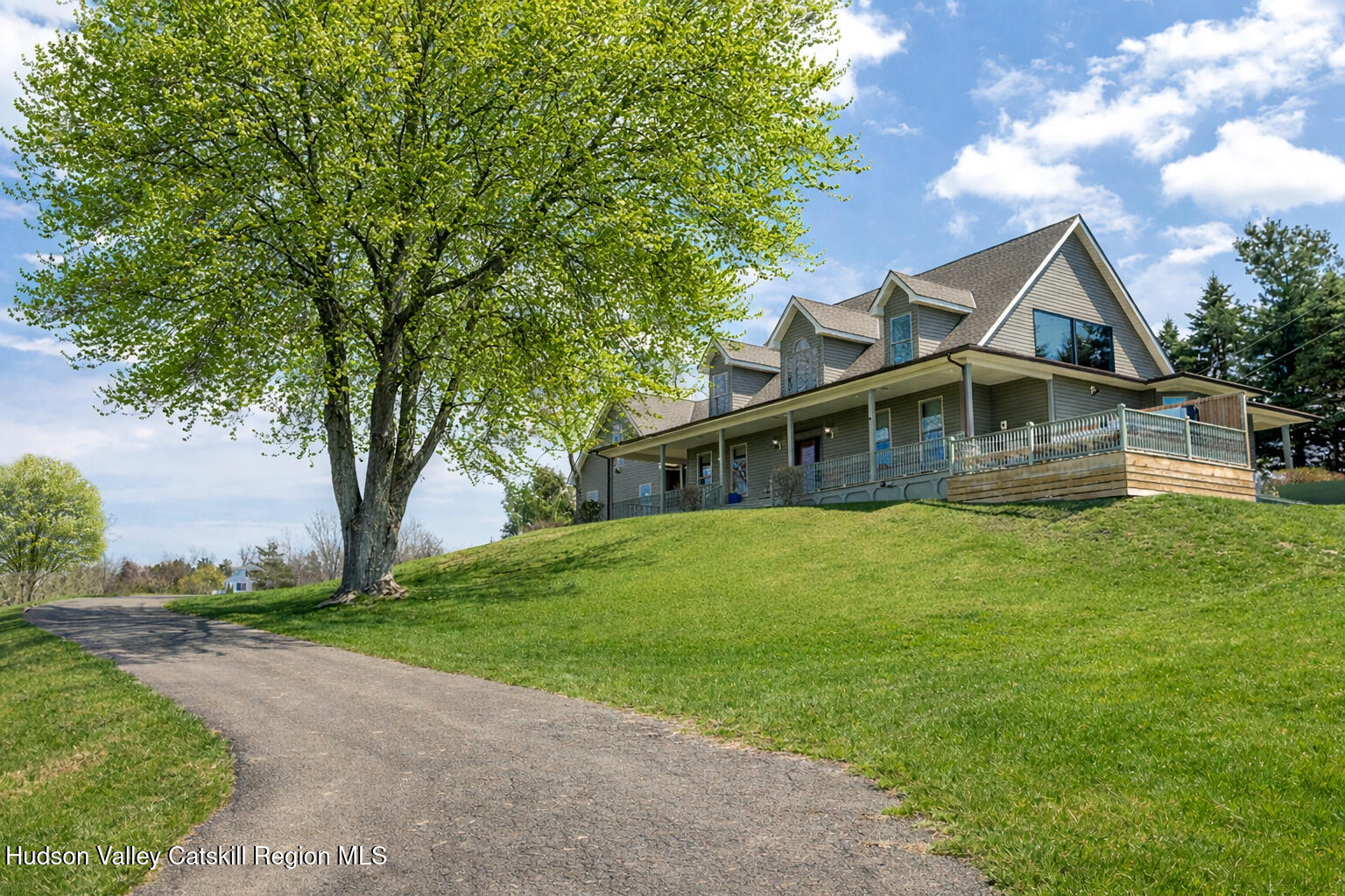a front view of house with yard and green space
