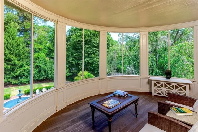 a view of a porch of a house with a patio