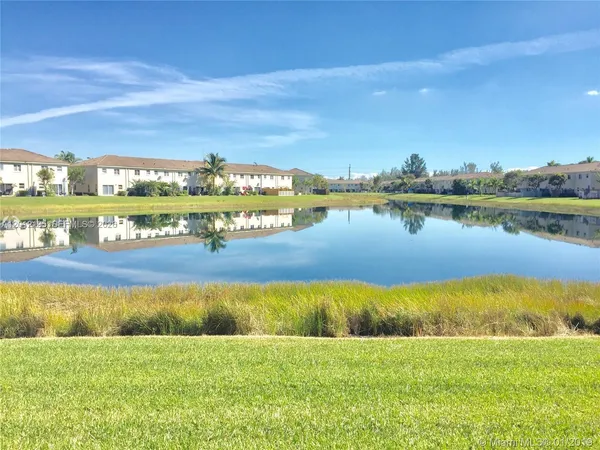 a view of a field with an ocean