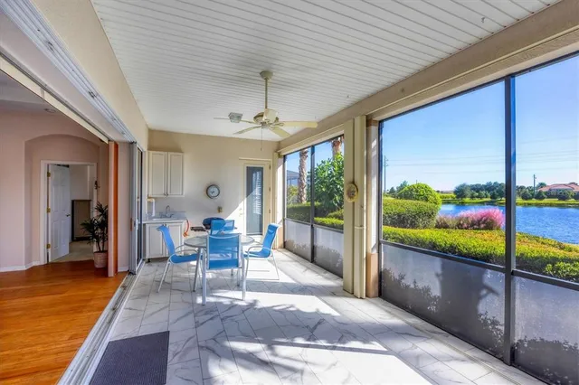 a view of a lake with a city