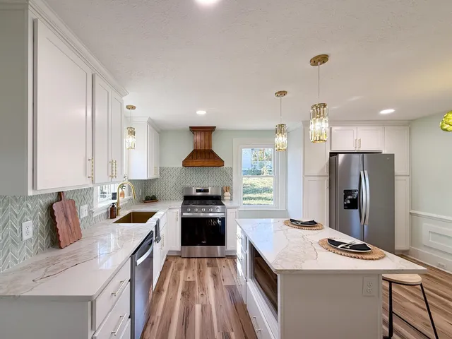 a kitchen with a window