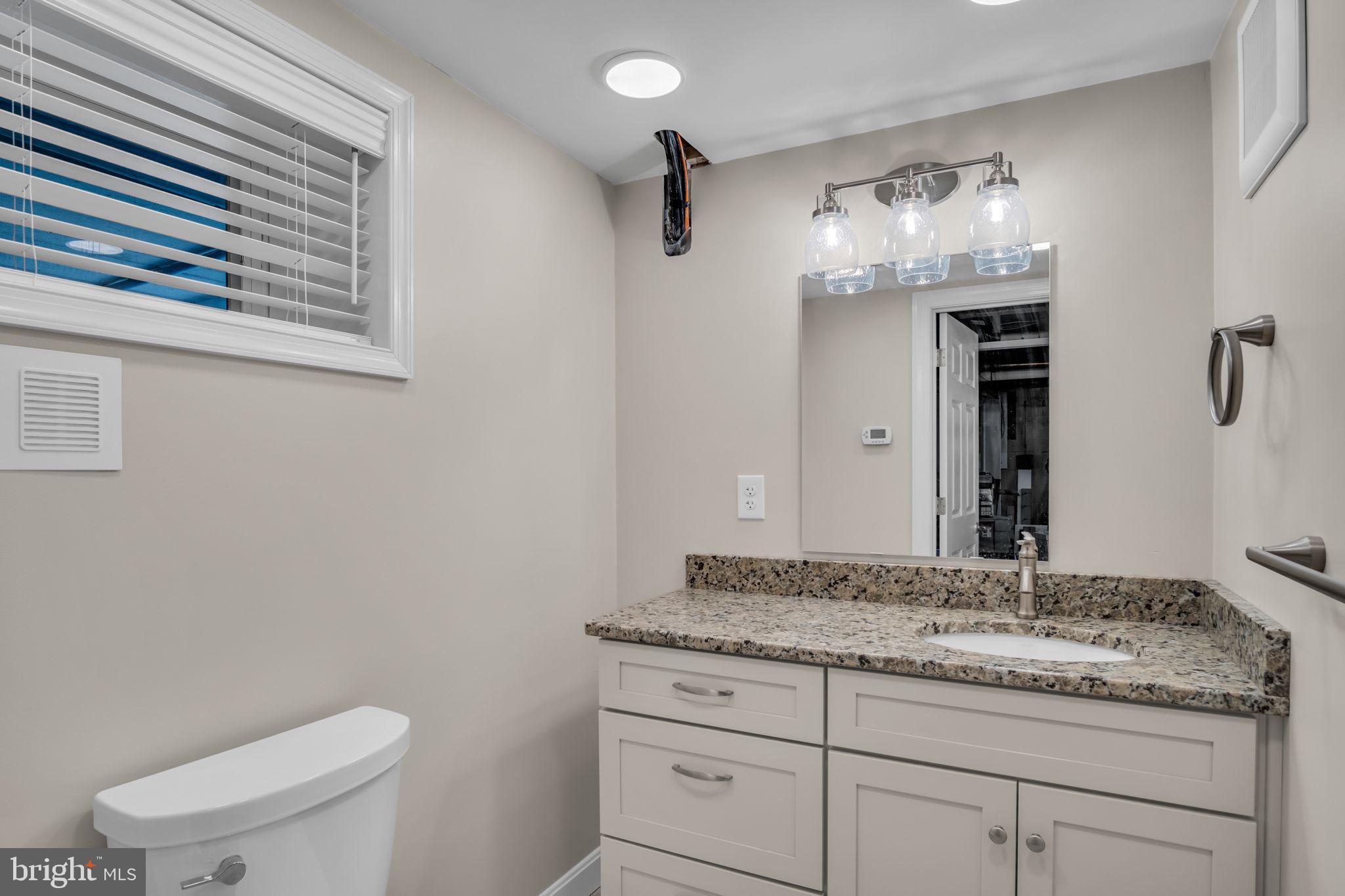 1037 Siddonsburg Road Lewisberry, PA 17339 - Photo 31 of 61 a bathroom with a granite countertop sink a toilet and a mirror