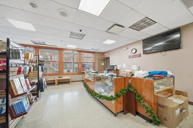 a view of a room with a bench