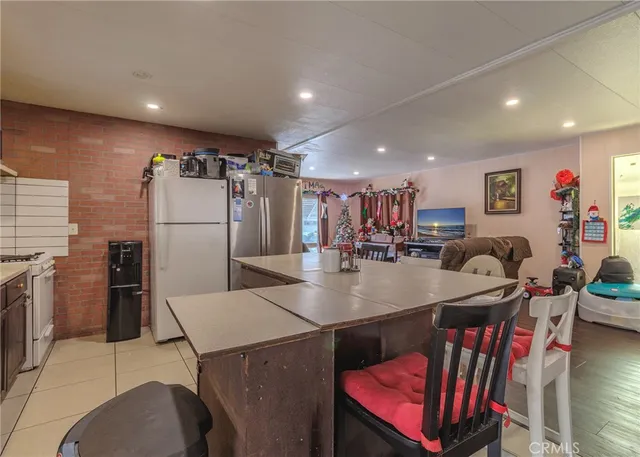 a view of a living room and bathroom