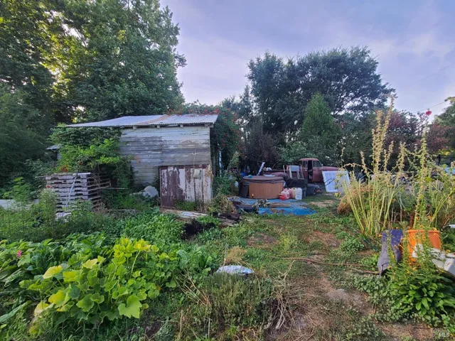 a view of a backyard with green space
