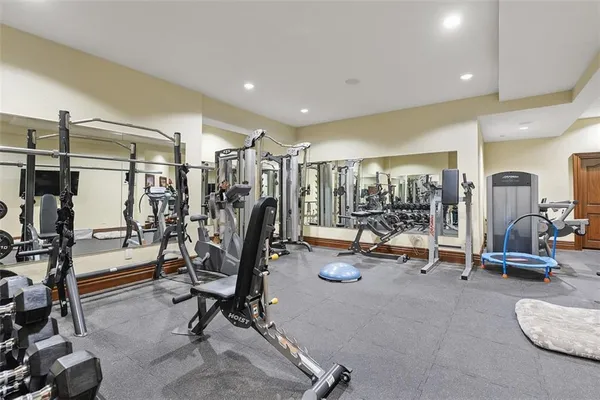 a view of a room with gym equipment
