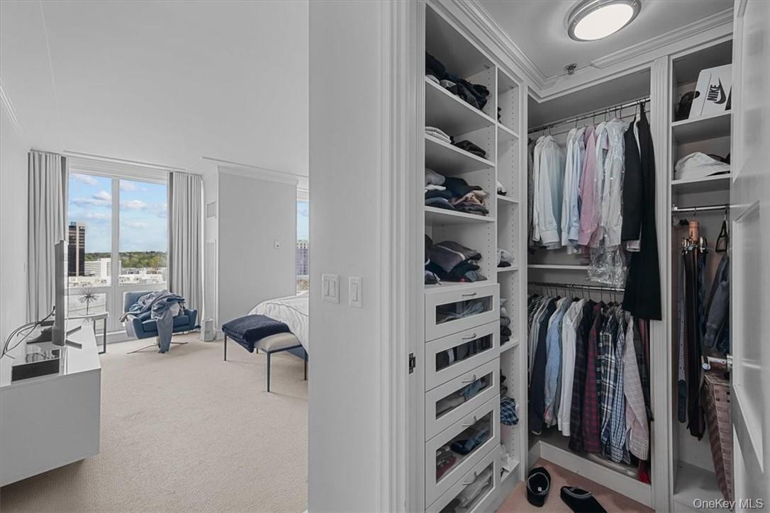 1 Renaissance Square, Unit 14D White Plains, NY 10601 - Photo 19 of 24 a view of walk in closet with clothes and shoes