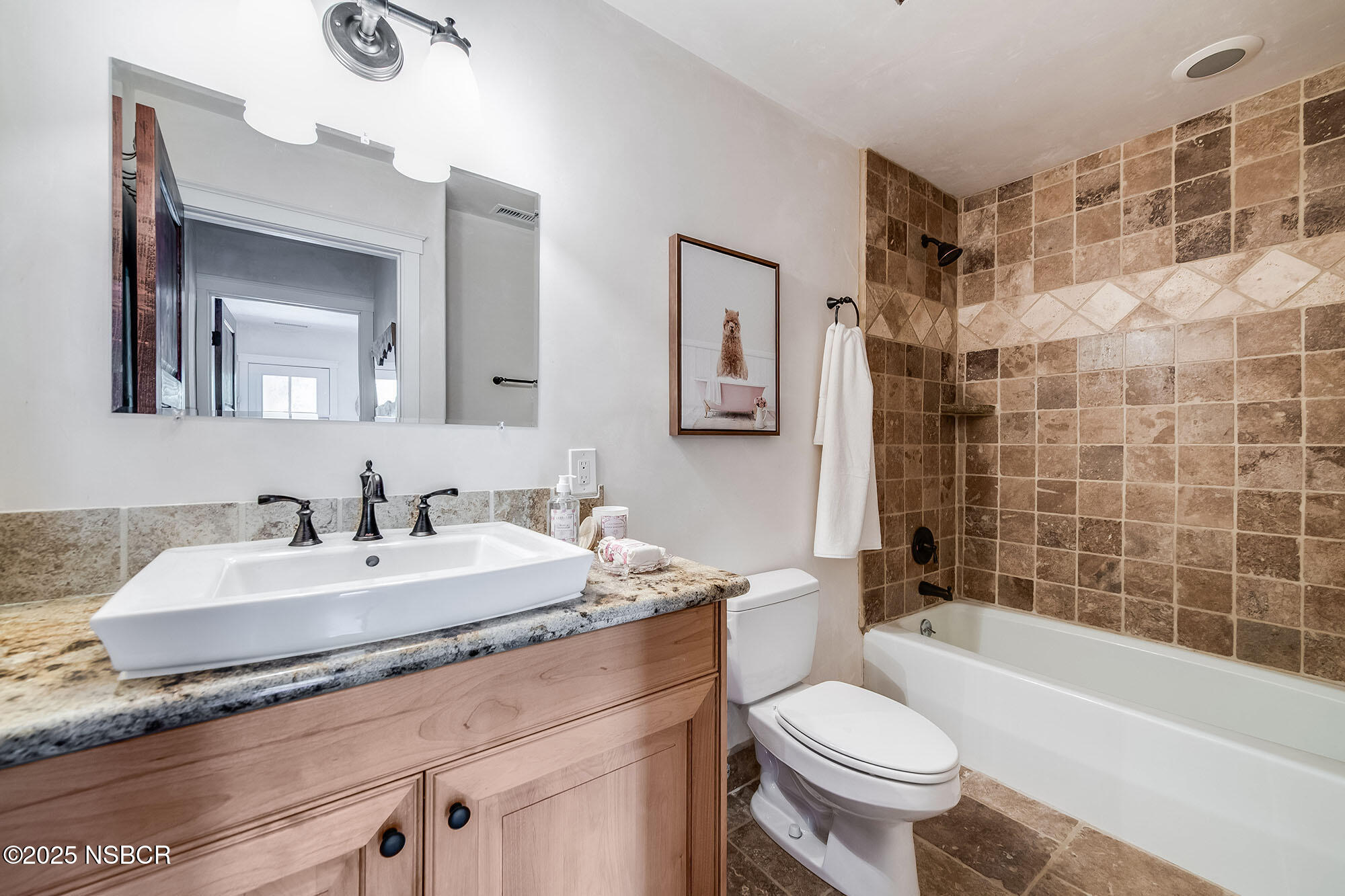 3333-3349 Long Valley Road Santa Ynez, CA 93460 - Photo 54 of 97 a bathroom with a granite countertop sink toilet mirror and bathtub