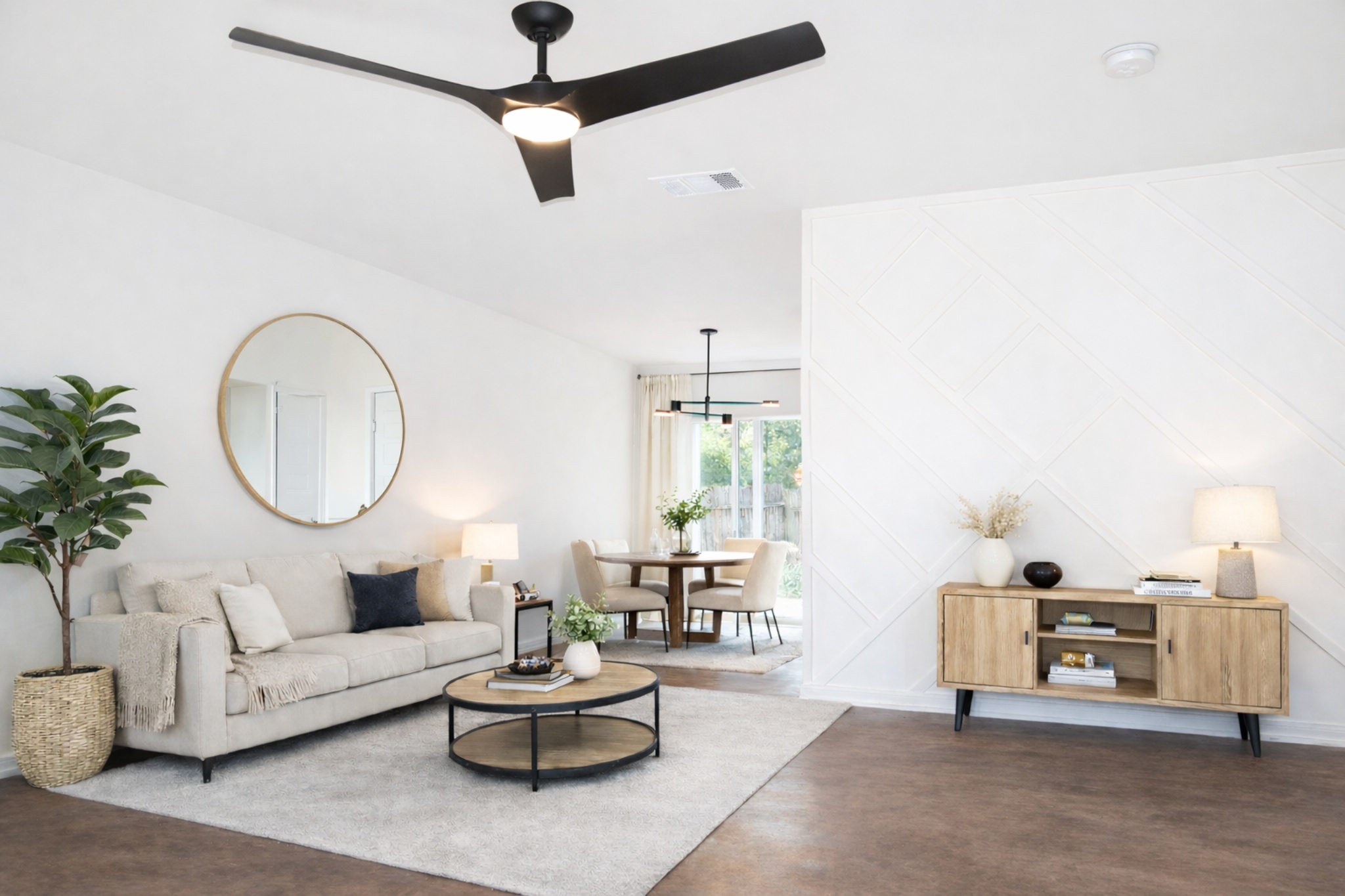 7206 Meador Avenue, Unit B Austin, TX 78752 - Photo 3 of 19 Living area with a ceiling fan and concrete floors