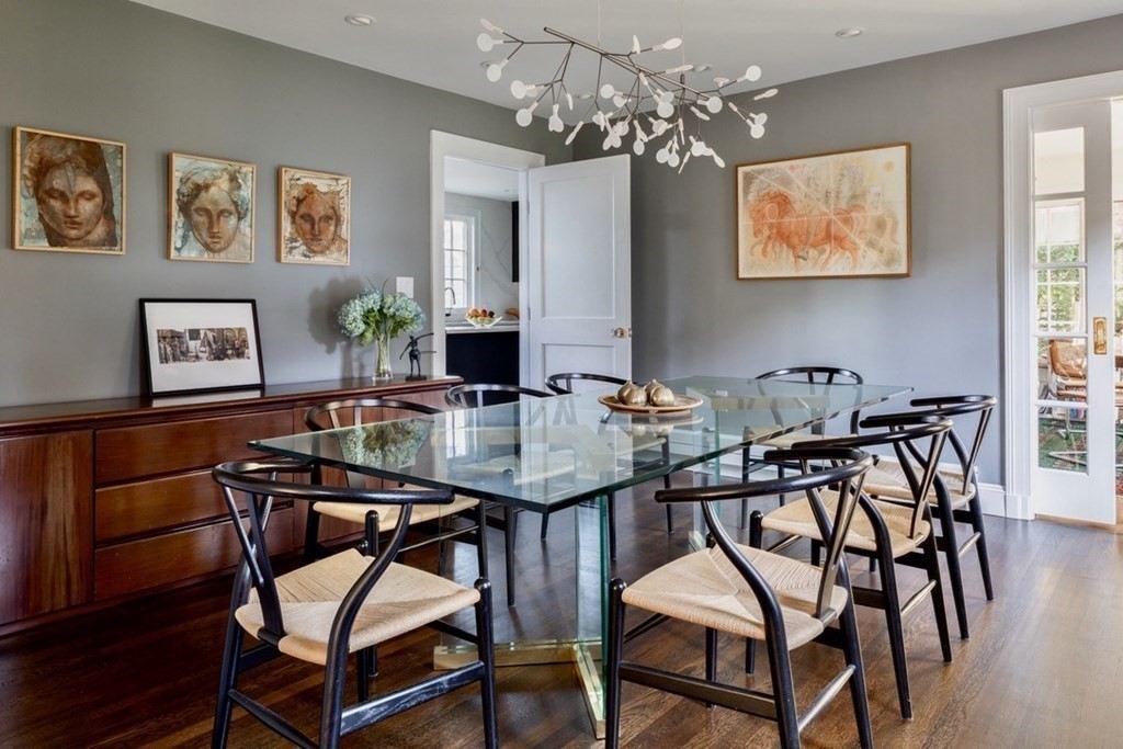 185 Franklin Street Newton, MA 02458 - Photo 7 of 23 a view of a dining room with furniture and chandelier