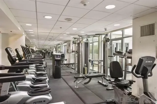 a view of a room with gym equipment