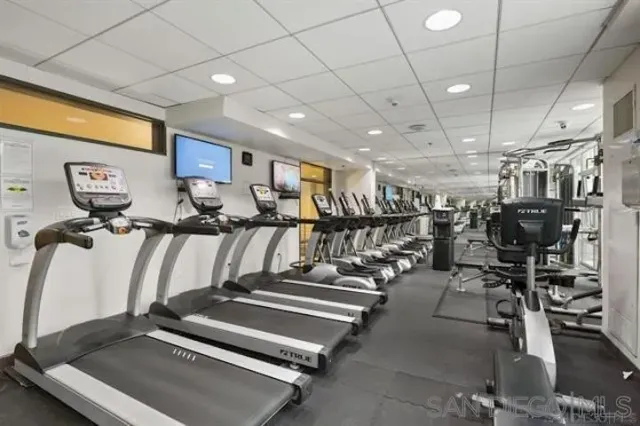 a view of a room with gym equipment