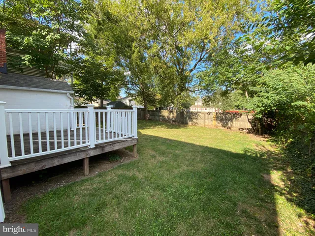 a view of a deck yard with a large tree