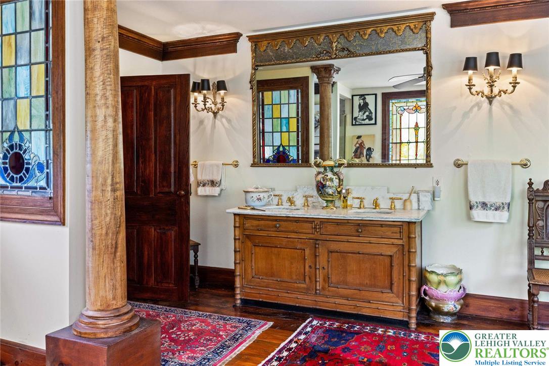3791 Hunter Road Kintnersville, PA 18930 - Photo 31 of 55 a bathroom with a sink a vanity and a mirror