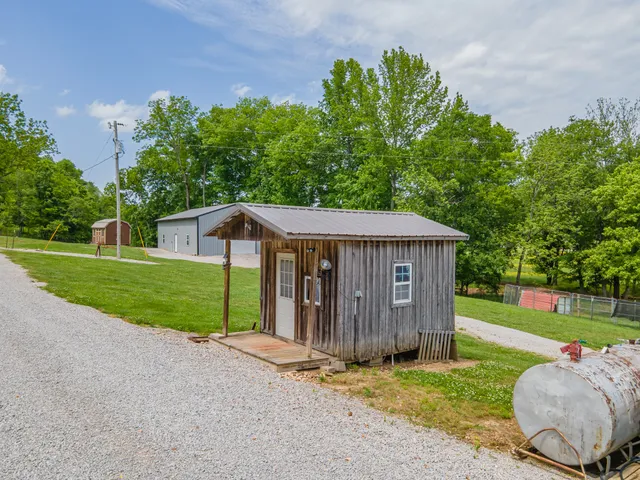 a view of a house with backyard and a tree