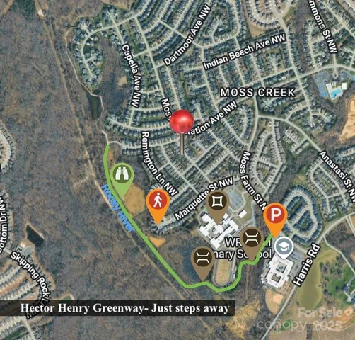 a kitchen with granite countertop stainless steel appliances a refrigerator a sink a stove cabinets and wooden floor