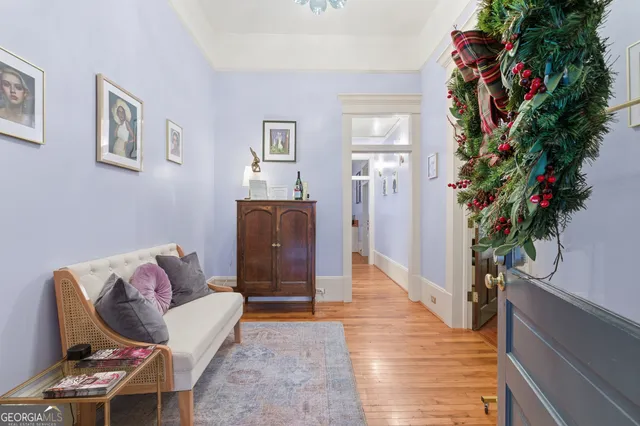 a living room with furniture plant and a potted plant