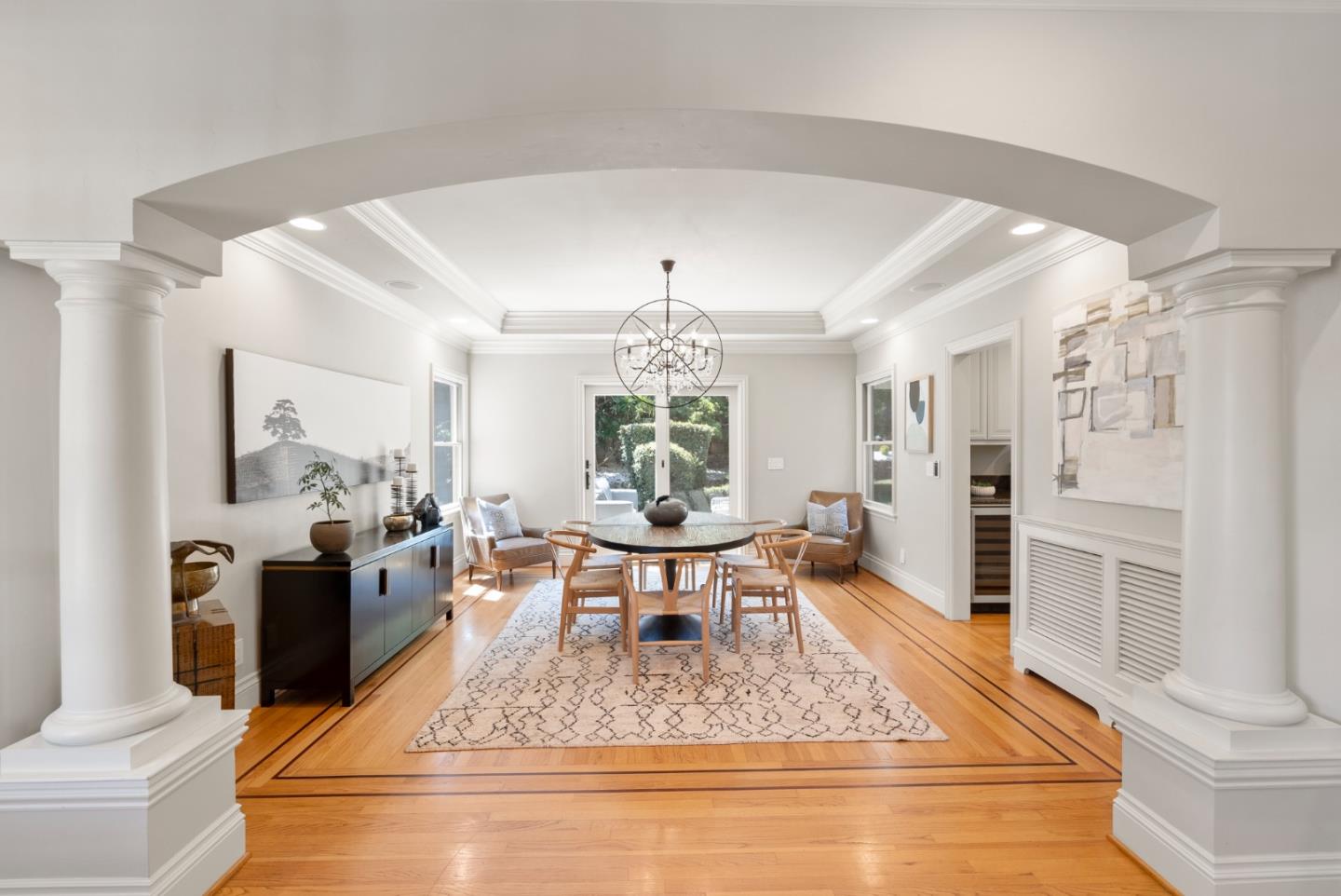 125 Dover Street Los Gatos, CA 95032 - Photo 12 of 49 a living room with furniture a fireplace and a chandelier