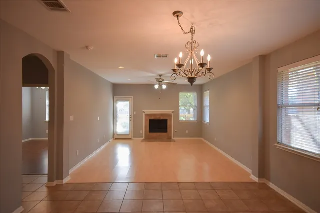 a view of a livingroom with a chandelier