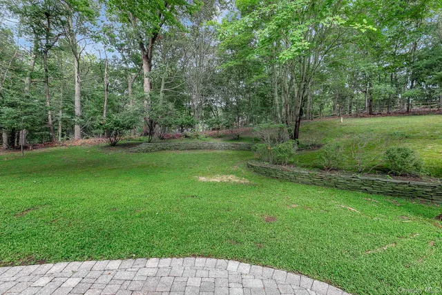 a view of a grassy field with trees