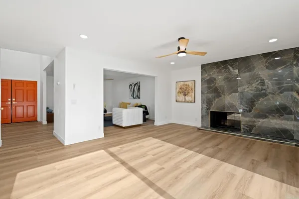 a view of a livingroom with a fireplace