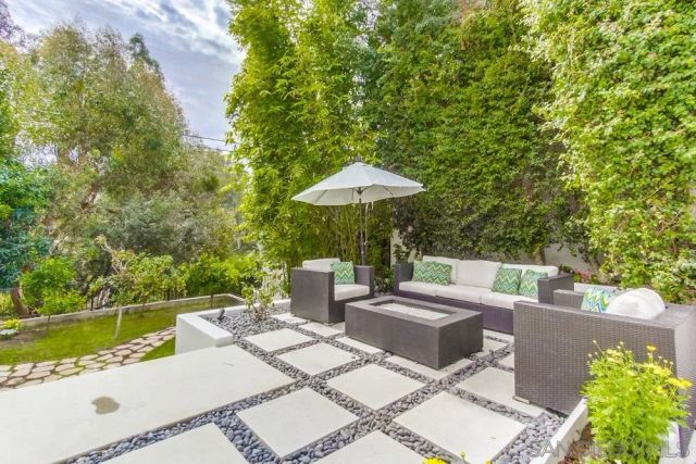 a view of house with backyard and sitting area