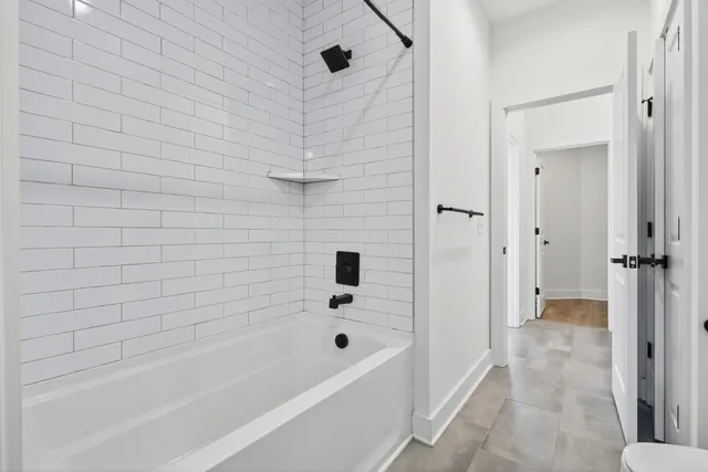 a bathroom with a bathtub