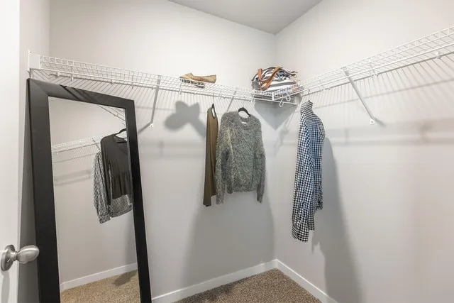 a view of walk in closet with clothes and shoes