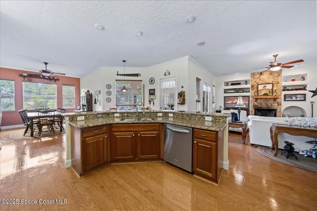 an aerial view of residential houses with outdoor space and ocean view