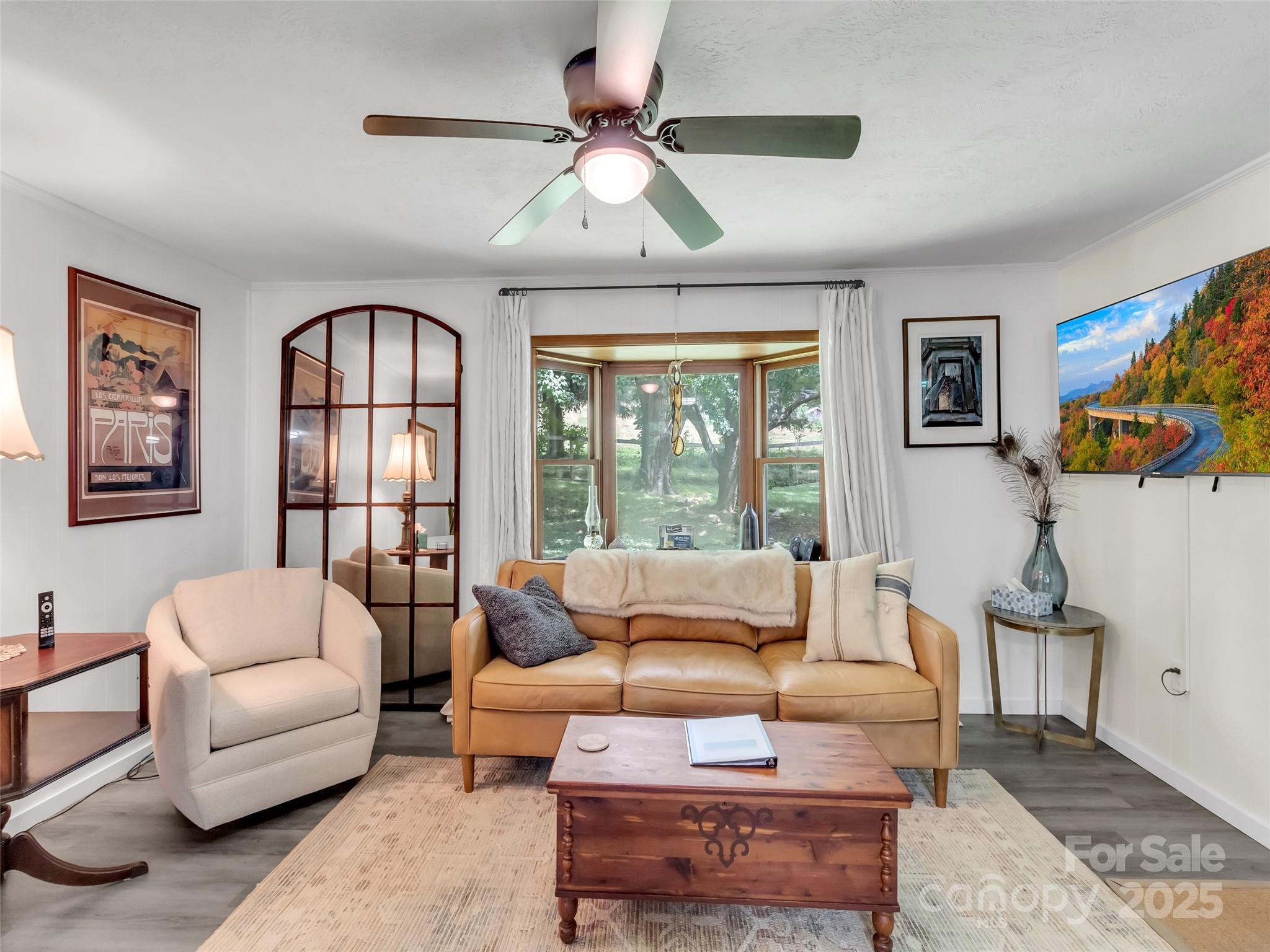 340 Mauney Cove Road Waynesville, NC 28786 - Photo 10 of 35 a living room with furniture a ceiling fan and a window