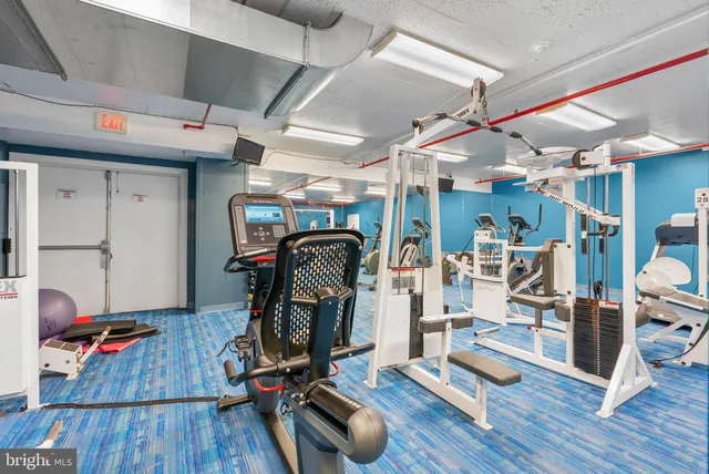 a view of a room with gym equipment