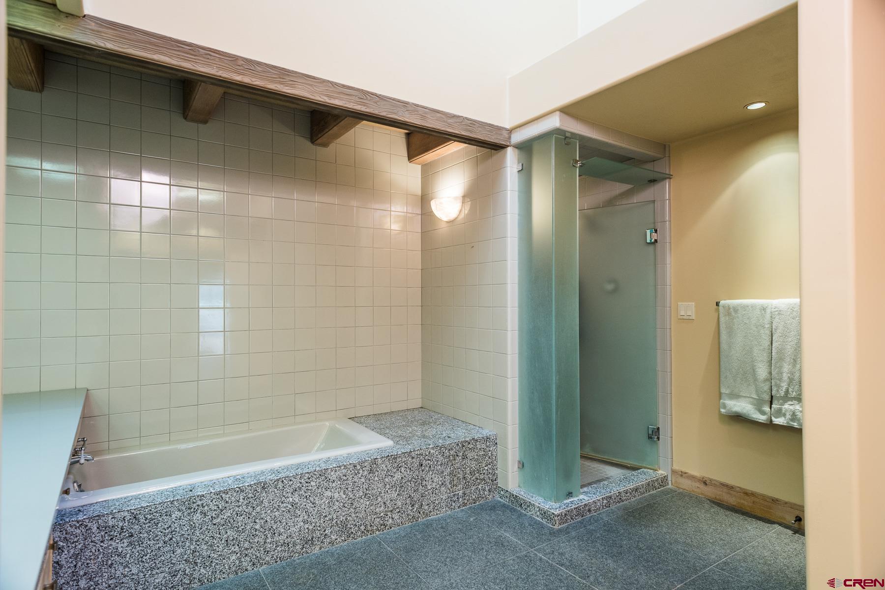 47 Mason Cabin Road Durango, CO 81301 - Photo 22 of 35 a bathroom with a shower and a mirror