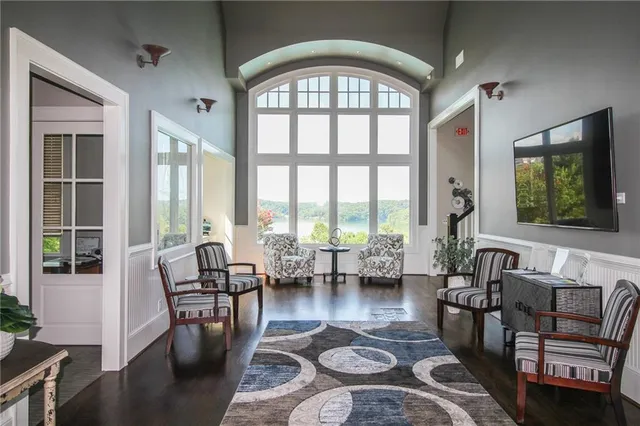 a view of balcony with furniture