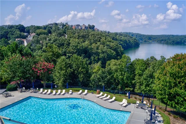 a view of a lake with houses