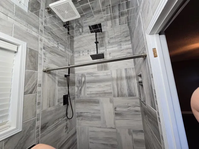 a bathroom with a shower