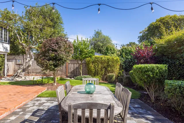 a view of a chairs and table in patio