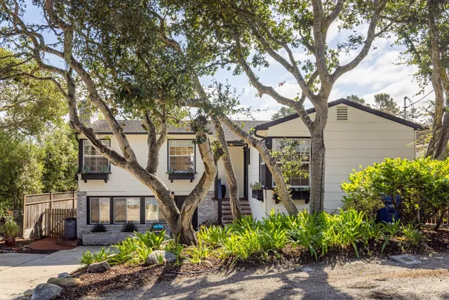 front view of a house with a tree